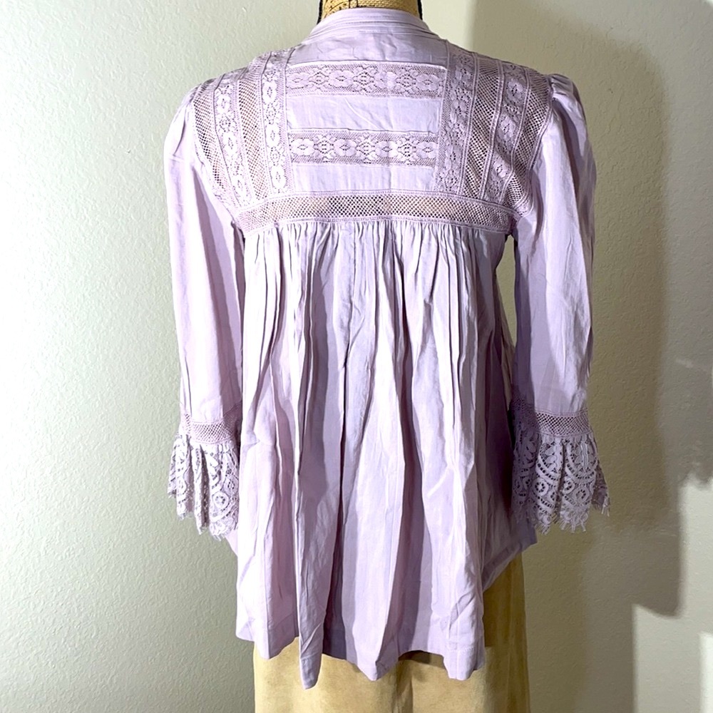 Free People Esme Button Up Lavender Lace Peasant Blouse - Picture 14 of 17